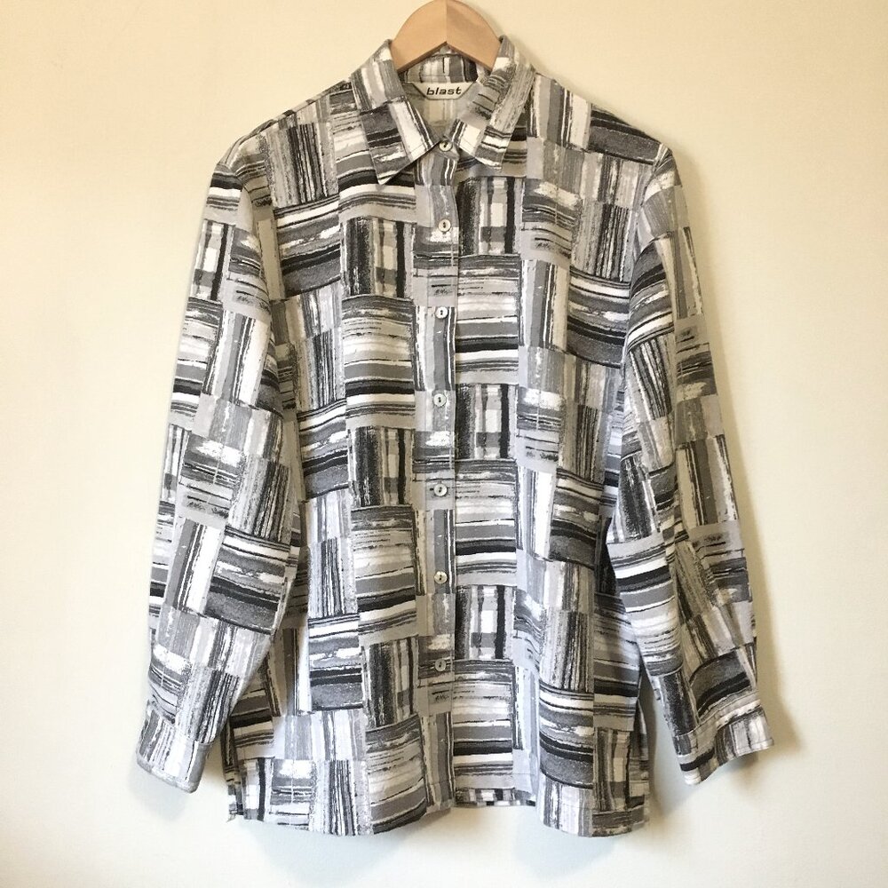 Vintage 90s Bauhaus Blast Modern Modular Button Down Dress Shirt